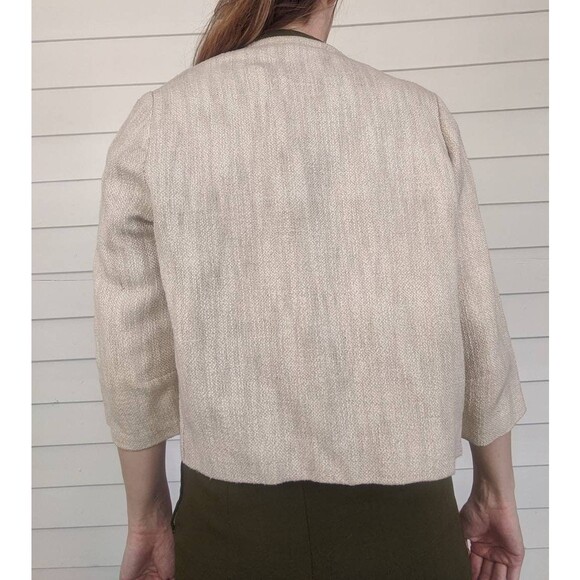 60s Green Linen Skirt Set Short Neutral Embroidered Jacket Vintage XS 34 23 34 - Picture 8 of 10